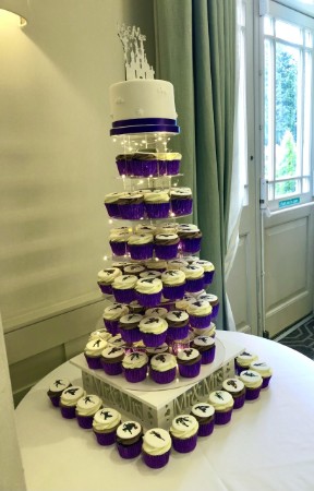 Purple cupcake tower