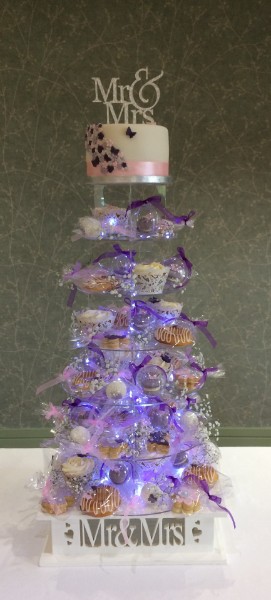 Butterfly themed cookie and cake tower